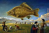 Michael Cheval Gold Fish Rising painting